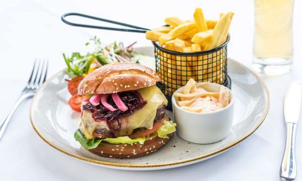 A signature beef burger with chips at the Barnstaple Hotel