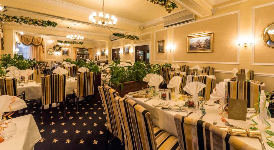 Imperial Hotel Restaurant Dining Area Decorated for Christmas
