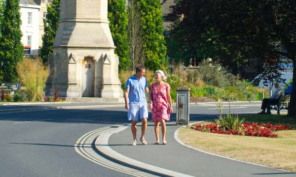 Imperial Hotel Couple Walking by Barnstaple Square Clock Tower