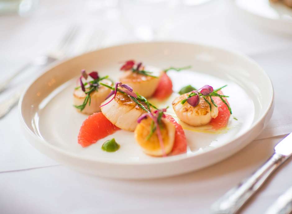 Imperial Hotel Restaurant Dining King Scallops and Pink Grapefruit