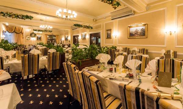 Imperial Hotel Restaurant Dining Area Decorated for Christmas