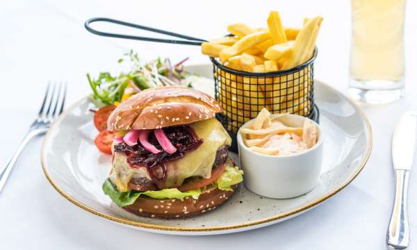 A signature beef burger with chips at the Barnstaple Hotel